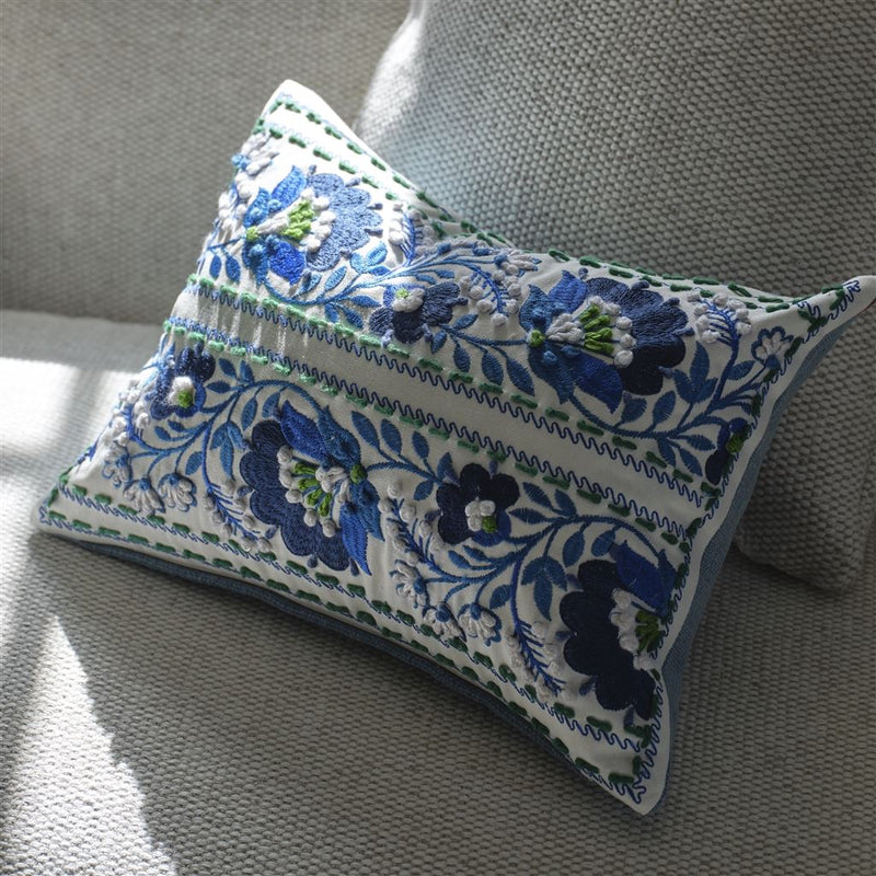 ENAMEL FLOWER INDIGO DECORATIVE PILLOW