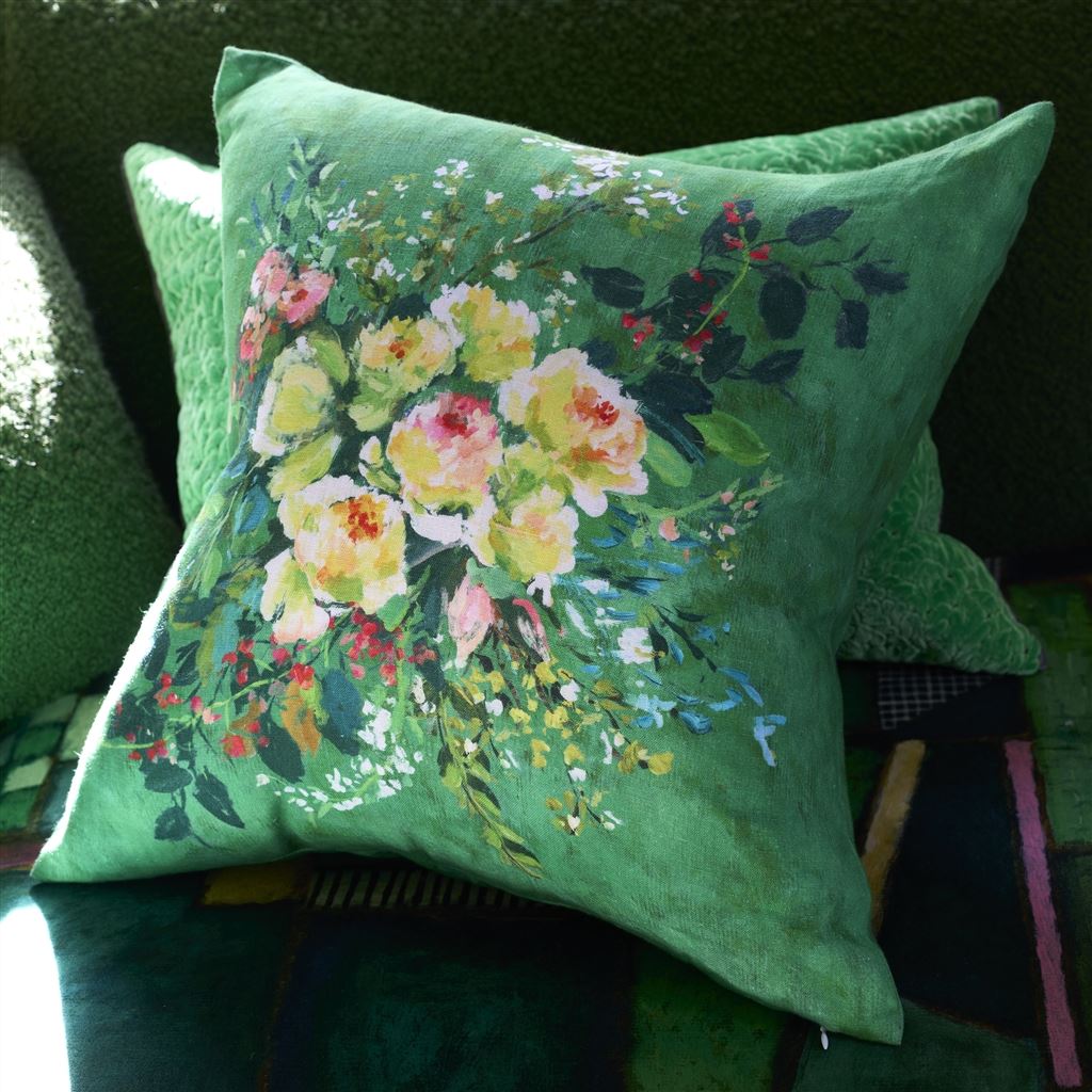 MARGARETTA LINEN EMERALD DECORATIVE PILLOW