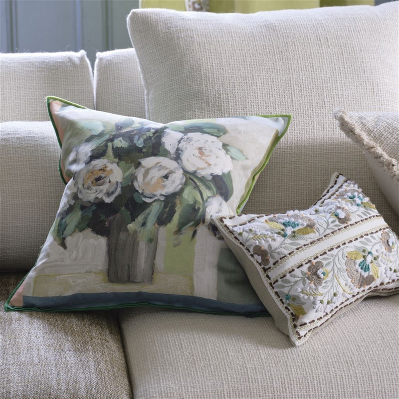 ENAMEL FLOWER CELADON DECORATIVE PILLOW