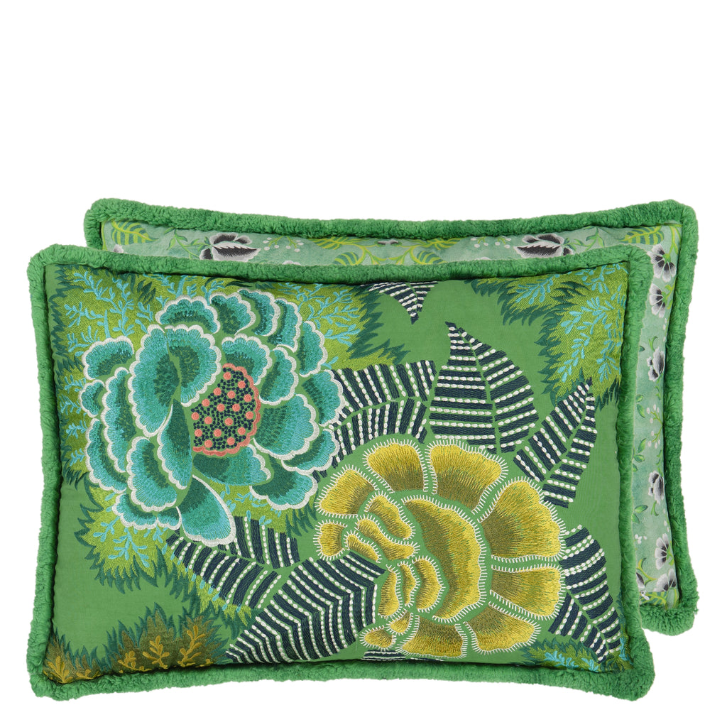 ROSE DE DAMAS EMBROIDED JADE DECORATIVE PILLOW