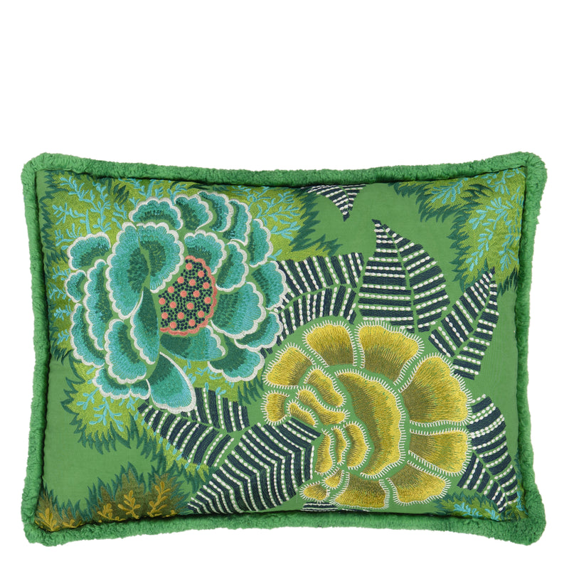ROSE DE DAMAS EMBROIDED JADE DECORATIVE PILLOW
