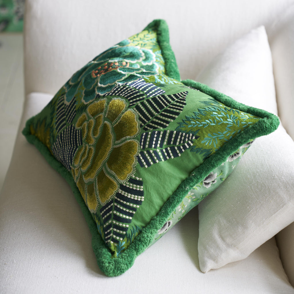 ROSE DE DAMAS EMBROIDED JADE DECORATIVE PILLOW