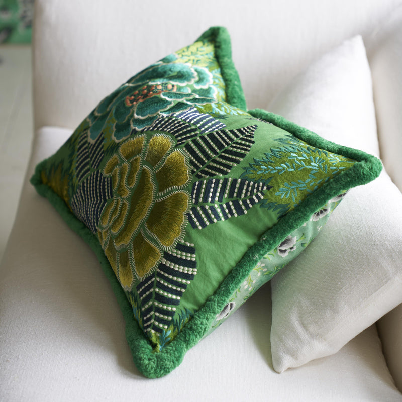ROSE DE DAMAS EMBROIDED JADE DECORATIVE PILLOW