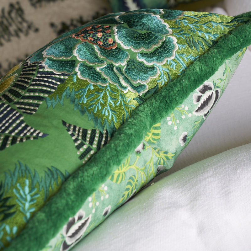 ROSE DE DAMAS EMBROIDED JADE DECORATIVE PILLOW