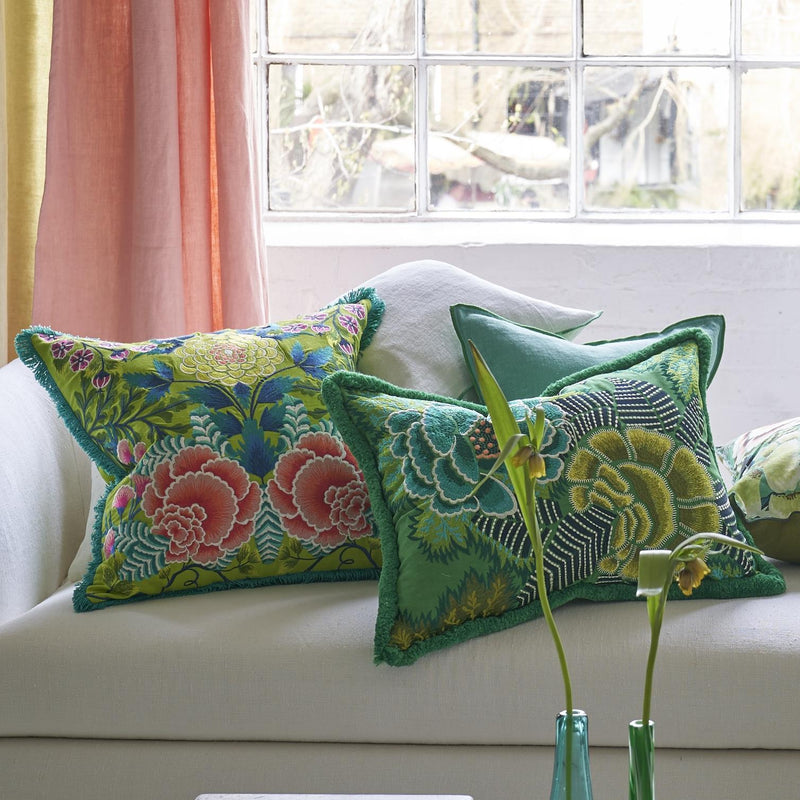 ROSE DE DAMAS EMBROIDED JADE DECORATIVE PILLOW