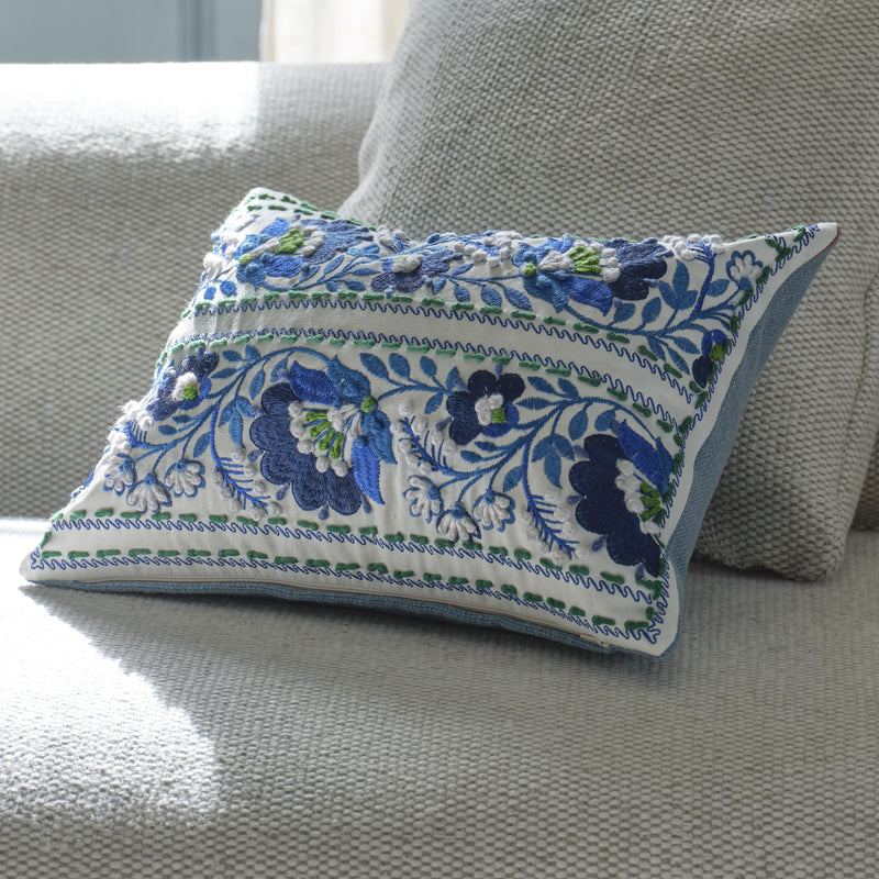 ENAMEL FLOWER INDIGO DECORATIVE PILLOW