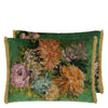 Fleurs d artistes Velours Vintage Green Decorative Pillow