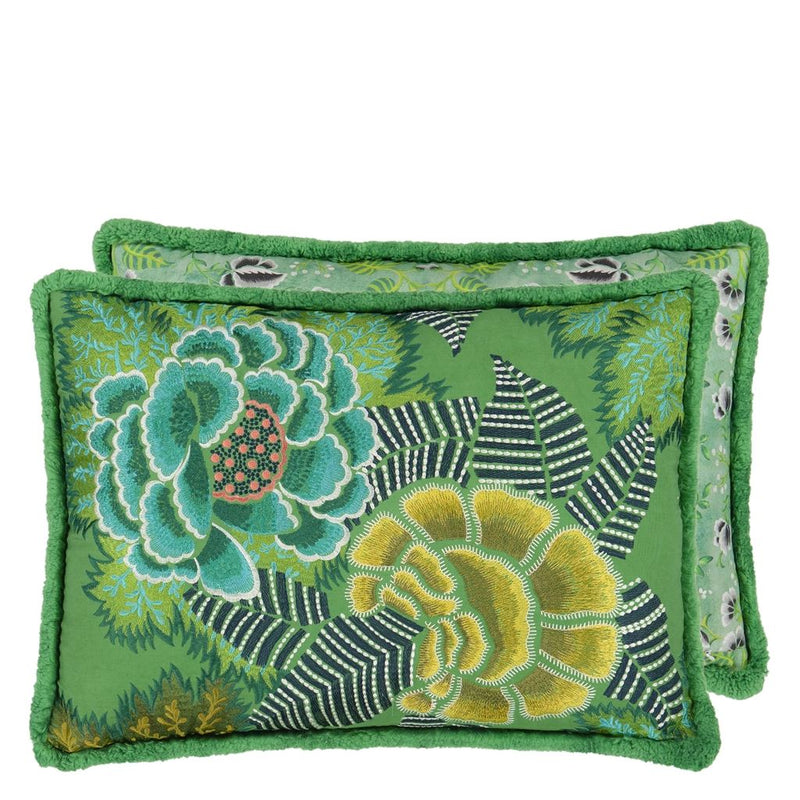 Rose de Damas Embroidered Jade Decorative Pillow